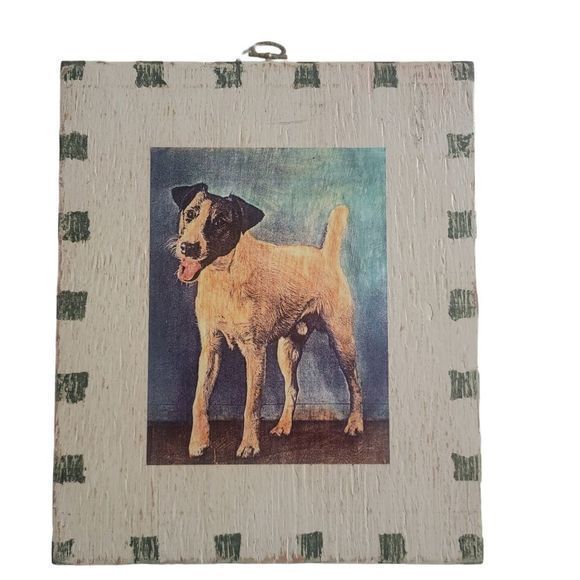 Beautiful rendition of a playful Jack Russel hand painted wood The Blue Studio - Picture 1 of 6